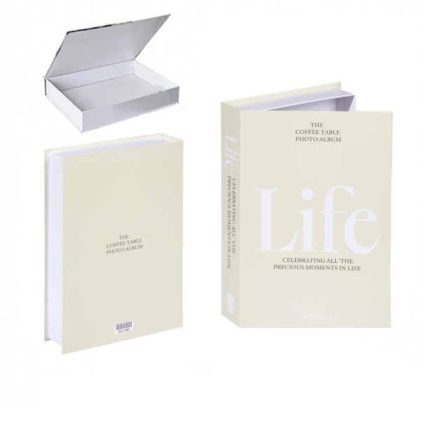 Libro falso decorativo con espacio de almacenamiento LIFE – abrible, blanco, con la inscripción "Life", espacio oculto para pequeños objetos 1