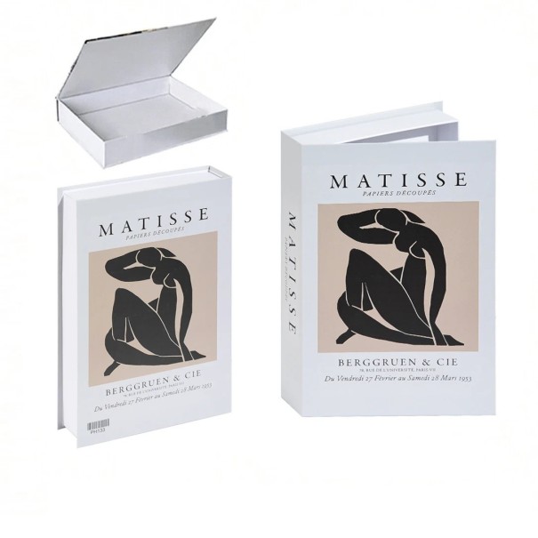 Libro falso decorativo con espacio de almacenamiento MATISSE Papiers Découpés – abrible, blanco, decoración estilosa con un lugar de almacenamiento secreto 1