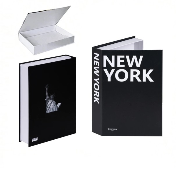 Libro falso decorativo con espacio de almacenamiento NEW YORK – abrible, negro con la inscripción "NEW YORK", espacio oculto para objetos pequeños 1