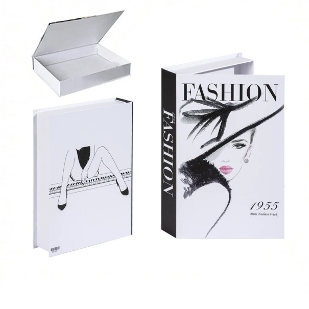 Libro falso decorativo Fashion 1955 – espacio de almacenamiento, abrible, en blanco y negro con motivo de la semana de la moda en París 1
