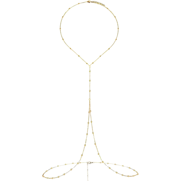 Lichaam ketting met verbinding hals–taille 91 + 9 cm en 71 + 9 cm Sexy buik sieraad met kralen voor bikini's Festival zomeraccessoire goud