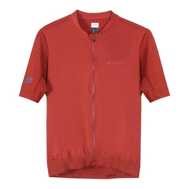 Lichte en ademende heren fietsshirt met korte mouwen en volledige ritssluiting met netstof mouwen en een zak aan de achterkant rood XXS