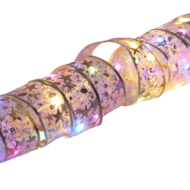 Lichtgevend goudkleurig kerstlint 5 m 50 LED&#39;s multicolor