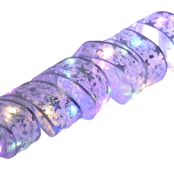 Lichtgevend zilveren kerstlint 1 m 10 LED&#39;s multicolor