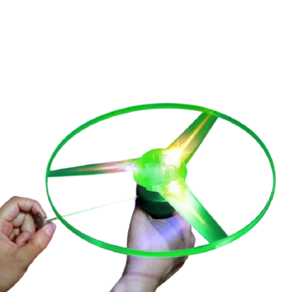 Lichtgevende vliegende schotel voor kinderen Buitenspeelgoed voor kinderen Opwindbare propeller met led-lampjes Glow-in-the-dark vliegende schijf met handvat 25 x 13 cm 1