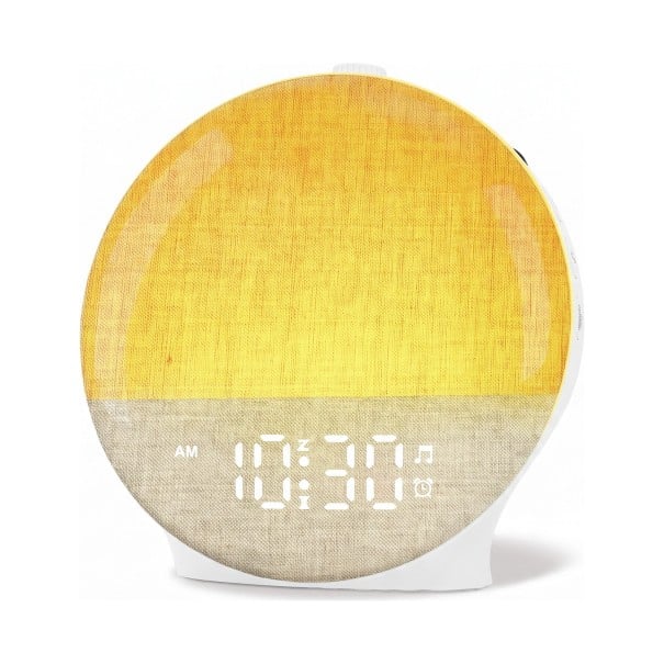 Lichtwecker mit Sonnenaufgangssimulation Bluetooth Lautsprecher 5 W Weißes Rauschen und natürliche Klänge 12 Lichtfarben Durchmesser 15 cm Weiß 1