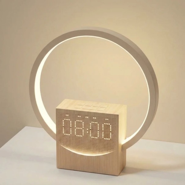 Light Alarm Clock with Light Ring and Bluetooth Speaker Wooden Look Sunrise Simulation Sleep Sounds Touch Control 22 cm 1