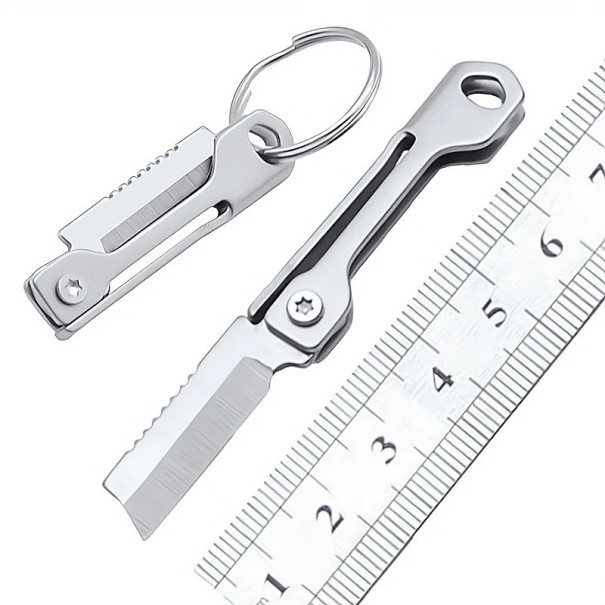 Lille foldbar lommekniv i rustfrit stål 7 cm med nøglering Mini EDC-knivnøglering Overlevelseskniv Rejse Camping Vandreture Værktøj 1