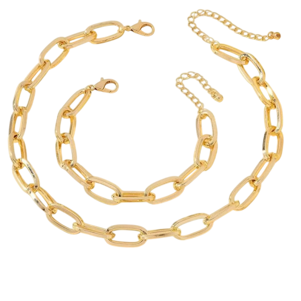 Lineares Set Halskette 36+7 cm und Armband 17+5 cm Punk großer Gliederkette Party Schmuck Geschenk für Frauen 1