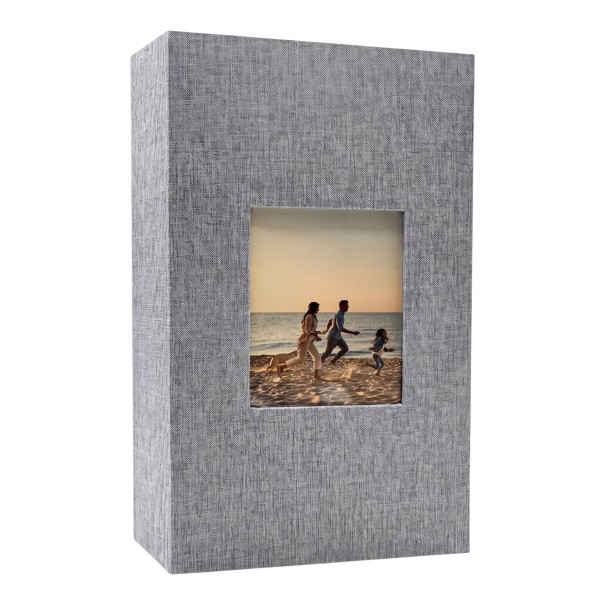Linen Photo Album 300 Pages 22.6 x 17.7 cm With a Window for a Photo in a Fabric Cover Suitable for Family Photos or as a Gift grey
