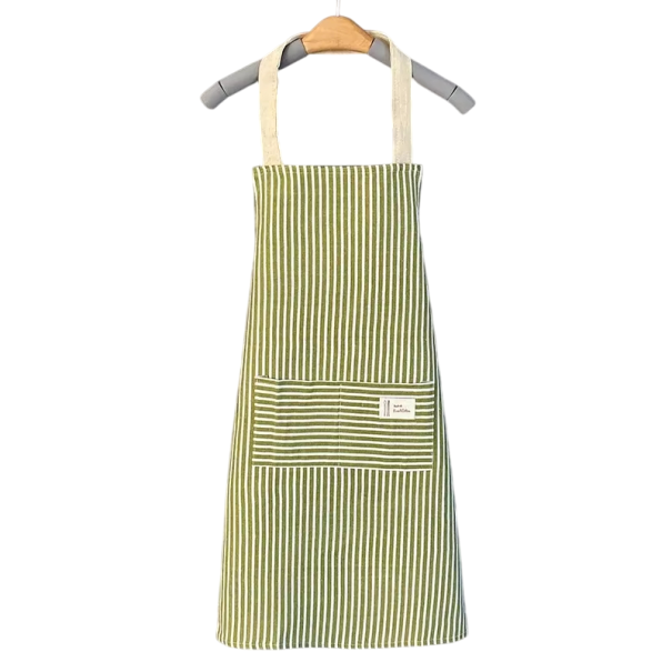 Linen Striped Apron Sleeveless Kitchen and Gardening Natural Material Stylish Clothing Protection Practical and Lightweight green