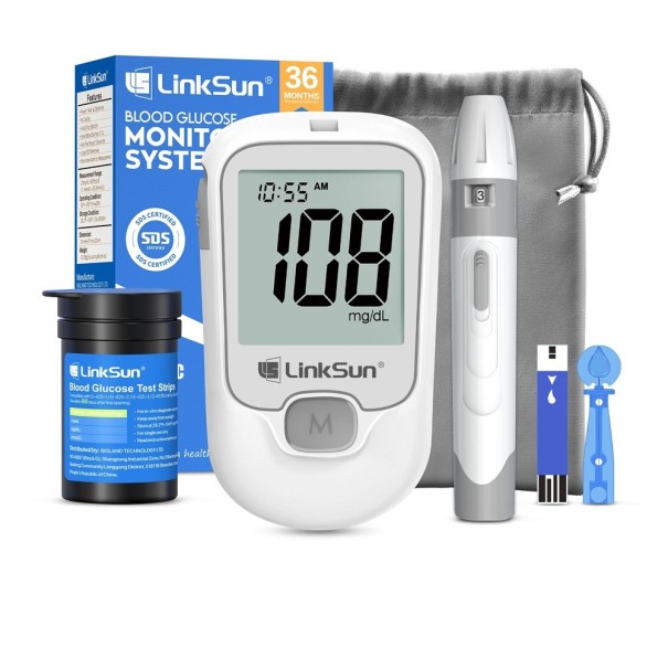 LinkSun G-425-1 Sada na měření glukózy v krvi 90 x 54 x 23 mm Digitální glukometr s 50 proužky a 50 lancet Rychlé měření 5 s LCD displej 1