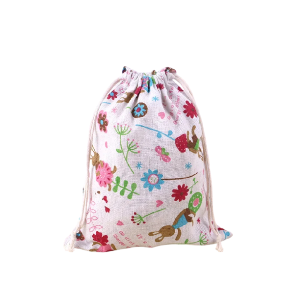 Linnen zak met trekkoord 14x16 cm licht linnen met kleurrijke bloemenprint voor het opbergen van kleine spullen en het inpakken van cadeaus 1