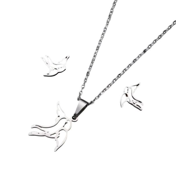 Linnustollinen korusetti korvakorut ja kaulakoru 45 cm Ruostumatonta terästä pääskyset Kesäinen rantalahja hääkoru naisille ja tytöille hopeinen