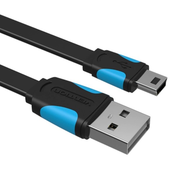 Litteä USB-mini-USB M/M -latauskaapeli 1,5 m