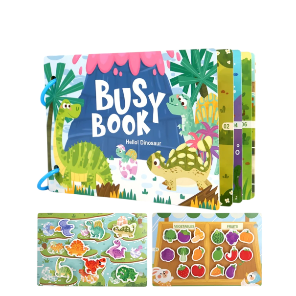 Livre éducatif interactif 28 x 20,7 cm Dinosaures et fruits Livre d'apprentissage pour enfants Reconnaissance des formes, des couleurs et des espèces 1