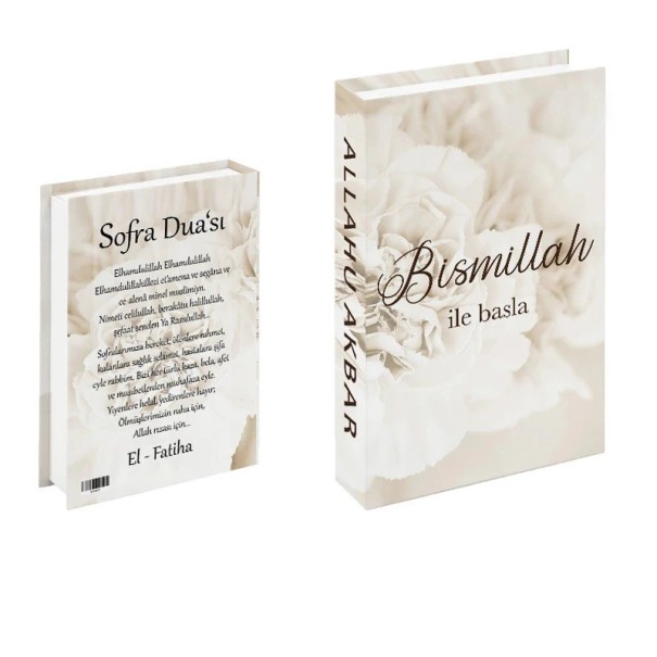 Livre factice ouvrable Bismillah ile basla Sofra Duası Boîte de rangement décorative Boîte secrète pour argent et objets de valeur 1