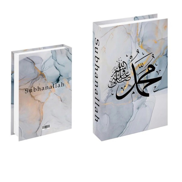 Livre faux ouvrable Subhanallah Design marbre bleu-or Boîte de rangement décorative pour objets de valeur 1