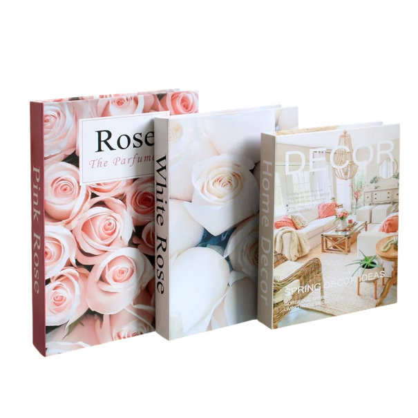 Livres décoratifs factices 3 pcs Non ouvrables décoration intérieure Rose White Rose Home Decor décoration stylée 1