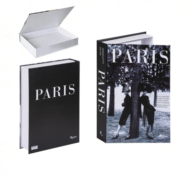 Livro decorativo falso PARIS com fotografia a preto e branco e motivo de moda 1