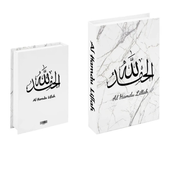 Livro falso abrível Al Hamdu Lillah Design em mármore Caixa decorativa de armazenamento Caixa secreta para objetos de valor 1