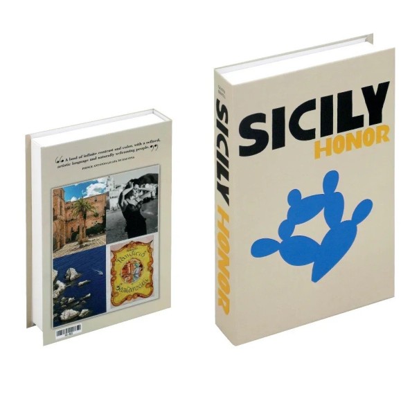 Livro falso decorativo com espaço de armazenamento – Decoração abrível com o tema "Sicily Honor" 1