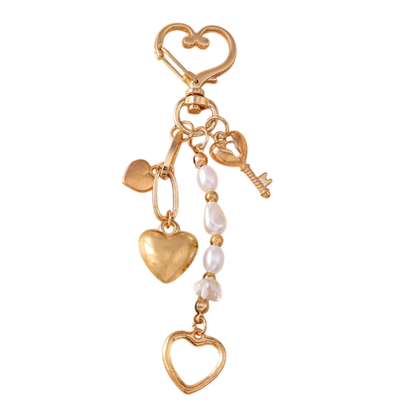 Llavero 11 cm Aleación de zinc Perlas y corazones Llavero metálico para bolso mochila Accesorio romántico elegante de moda 1