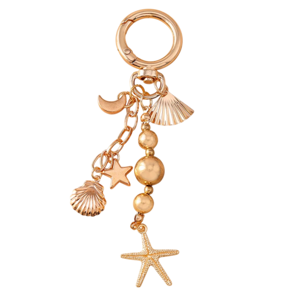 Llavero 12 cm Aleación de zinc Con cuentas, conchas y estrella de mar Llavero metálico para bolso, mochila Accesorio de moda de verano, regalo 1