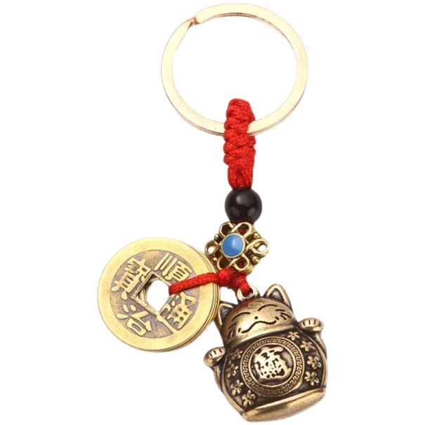 Llavero 9 cm Gato de la suerte con moneda Aleación metálica Talisman decorativo para la suerte Bolso Mochila Llaves Regalo 1