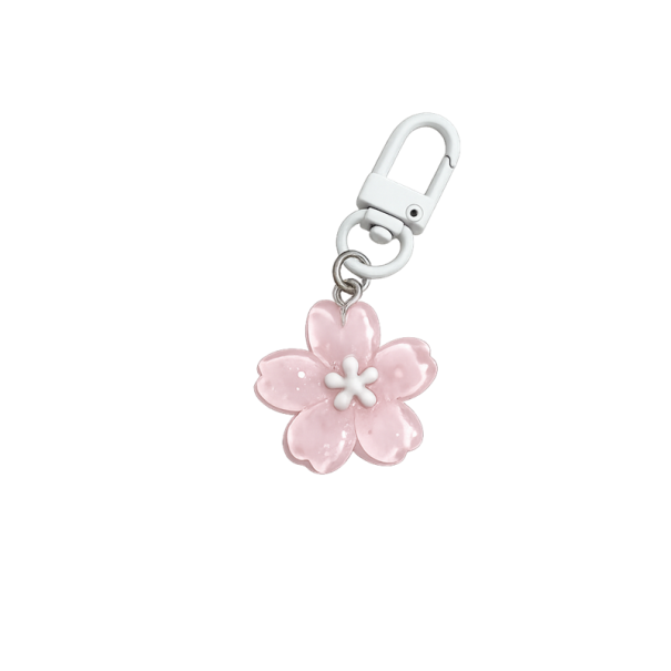 Llavero Imitación de Sakura Diseño Floral Transparente de Resina Anillo Metálico Decoración para Llaves Mochila Bolso blanco y rosa