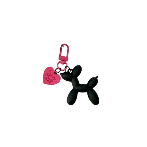 Llaveros 4,6 cm Resina Globo perrito con corazón Llavero mochila bolso Adorno adorable Regalo para niños y mujeres negro