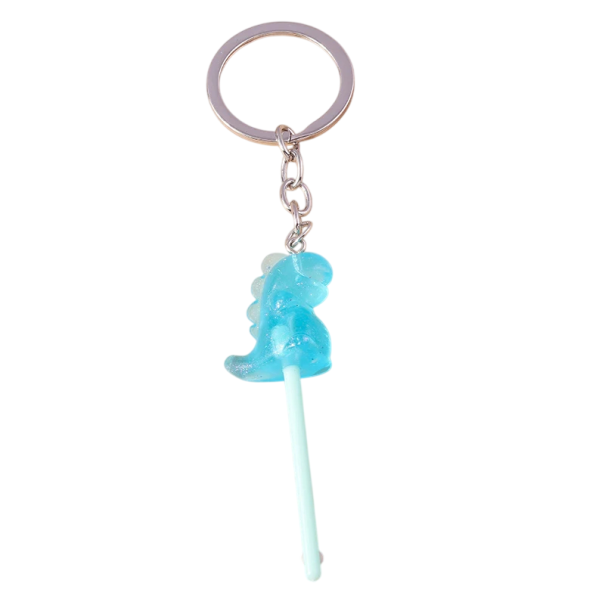 Llaveros con piruleta 12 cm Llavero de resina en forma de dinosaurio Dulce decoración para llaves mochila bolso regalo para niños azul