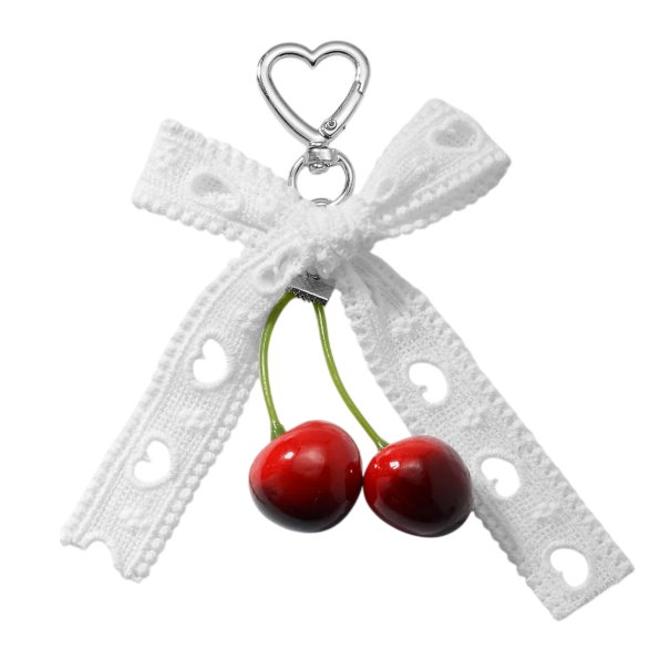 Llaveros Encaje Imitación de Perlas Lazo con Cerezas Adorno Decorativo para Llaves Bolso Mochila Accesorio Romántico 3