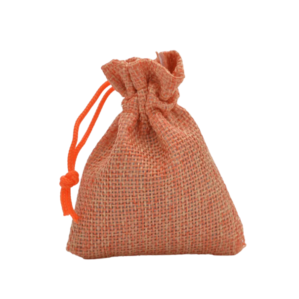 Lněný sáček se stahovací šňůrou 13x18 cm textilní úložný pytlík na drobnosti šperky dárky organizaci domácnosti i cestování oranžová