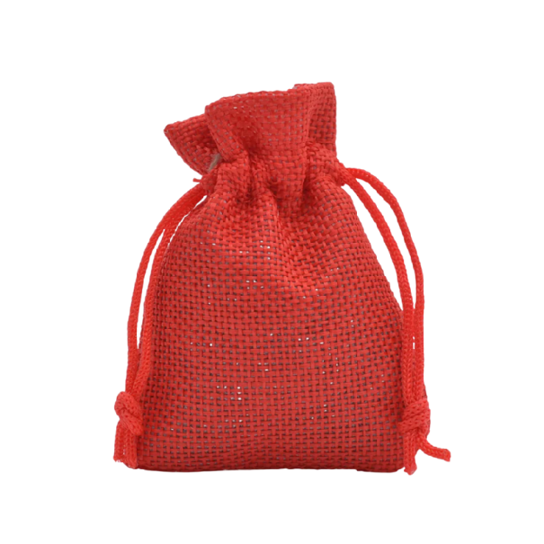 Lněný sáček se stahovací šňůrou 7x9 cm textilní pouzdro na drobnosti šperky balení a organizaci pro domácnost i cestování červená