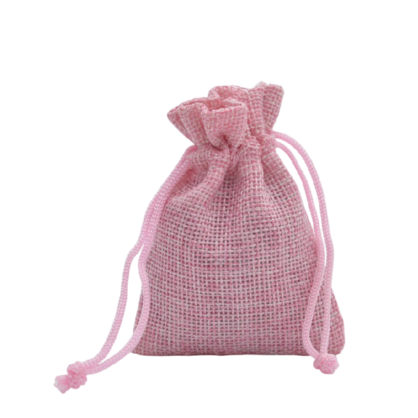 Lněný sáček se stahovací šňůrou 7x9 cm textilní pouzdro na drobnosti šperky balení a organizaci pro domácnost i cestování světle růžová