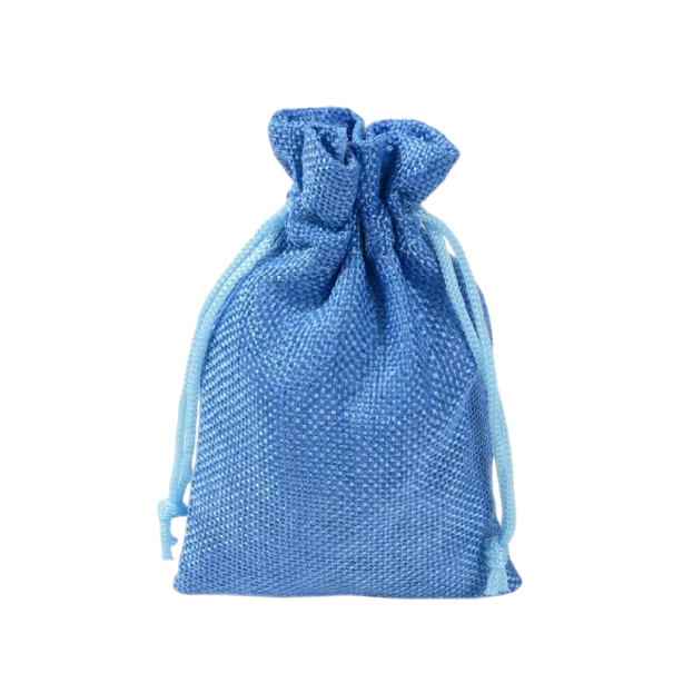 Lněný sáček se stahovací šňůrou 9x12 cm textilní pouzdro na drobnosti šperky balení a organizaci do domácnosti i na cesty modrá