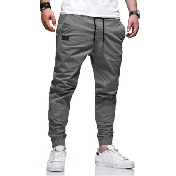 Lockere, gerade Cargohose für Herren, einfarbig, lässige Sporthose, bequeme Taschen für den Alltag, stilvolle Freizeitkleidung grau S