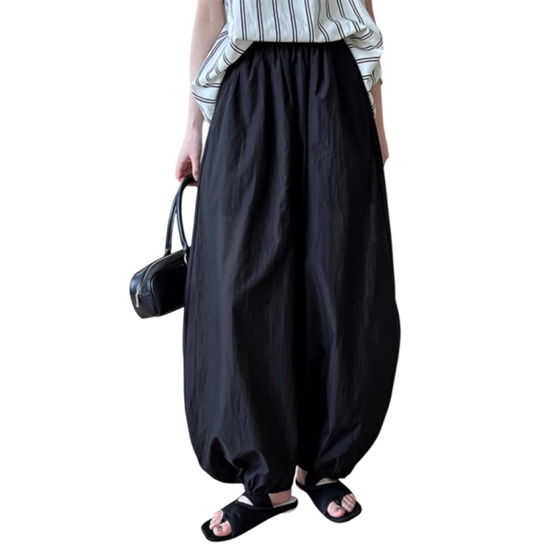 Lockere, übergroße Baumwollhose für Damen, elegante, atmungsaktive Hose mit weitem Bein, lässige, bequeme Kleidung schwarz M