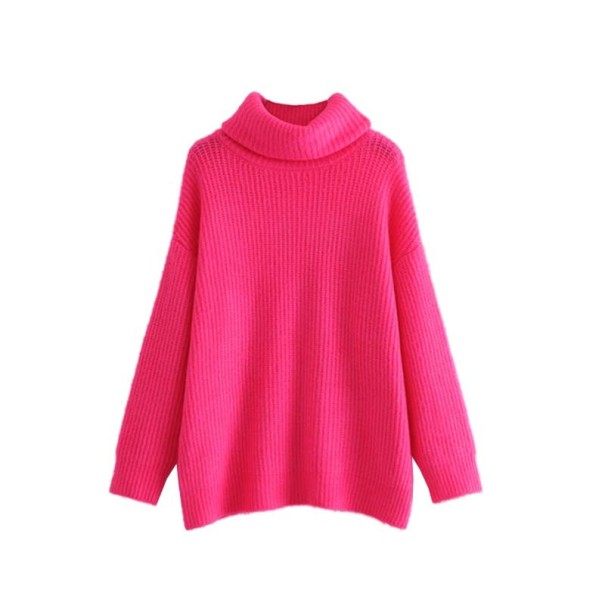 Lockerer Rollkragenpullover für Damen dunkelrosa S