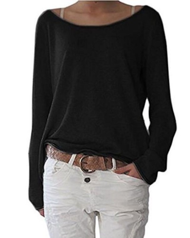 Lockeres Damen-T-Shirt mit langen Ärmeln schwarz XL