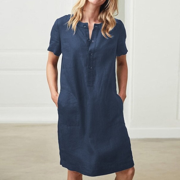 Lockeres Kleid mit kurzen Ärmeln dunkelblau L