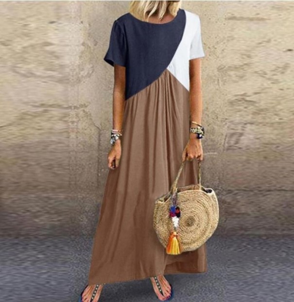 Lockeres langes Kleid hellbraun L