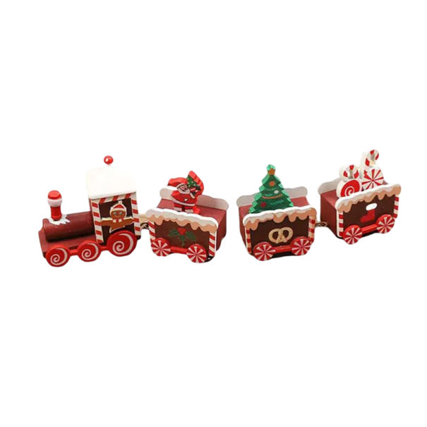 Locomotiva de Natal em madeira com 3 vagões 24,5 x 6,5 cm Comboio decorativo em caixa de presente Decoração tradicional em madeira para a mesa festiva Decoração de Natal multicolor