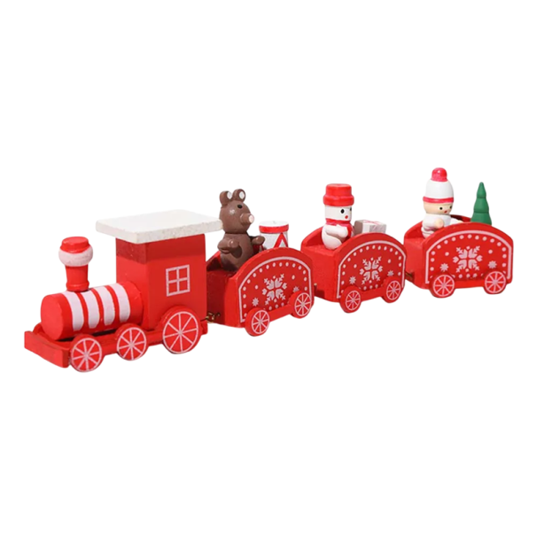 Locomotiva natalizia in legno con 3 vagoni 24,5 x 6,5 cm Treno decorativo in scatola regalo Decorazione tradizionale in legno per la tavola delle feste Decorazione natalizia rosso