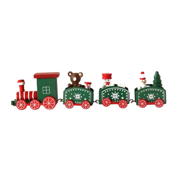 Locomotive de Noël en bois avec 3 wagons 24,5 x 6,5 cm Train décoratif dans une boîte cadeau Décoration en bois traditionnelle pour la table de fête Décoration de Noël vert