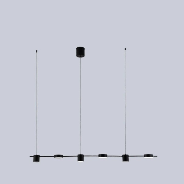 Loftlampe med seks lyskilder, justerbar pendel og varmt hvidt lys. Moderne LED-lysekrone med vægkontakt. Belysning 10-15 m². sort