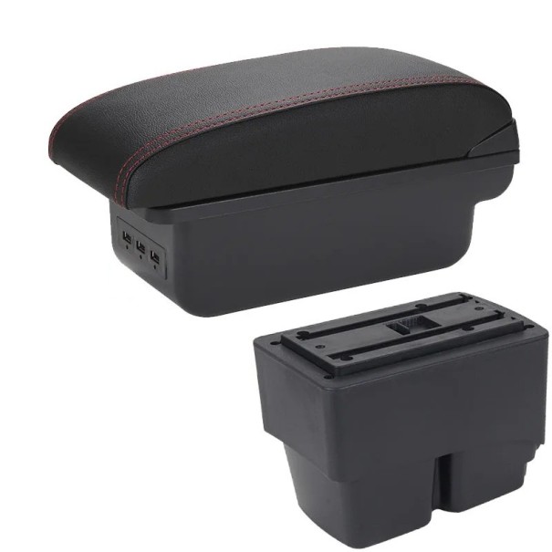 Loketní opěrka 31 x 13 x 16 cm pro Ford Fiesta MK7 2009–2017 PU kůže ABS plast Středová konzola s USB a úložným boxem + montážní příslušenství červená