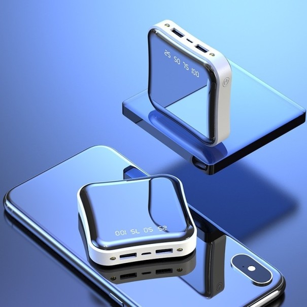 Lomme-powerbank med spejldisplay 20.000 mAh hvid