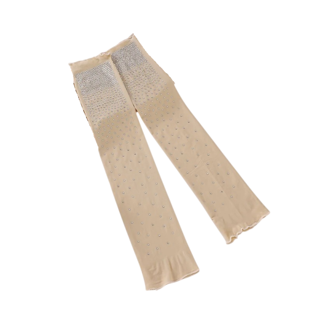 Long Black Fingerless Gloves with Glitter for Women, Breathable Polyester, Formal Evening Gloves for Special Occasions beige